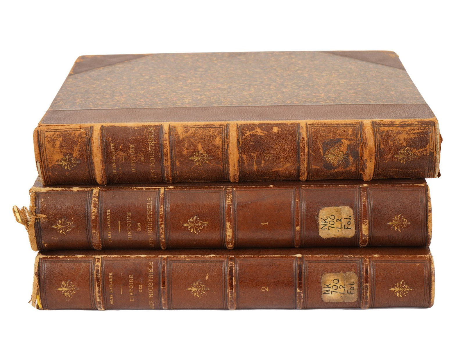 LEATHER BOOKS 3 VOLUMES JULES LABARTE: Title: Histoire des arts industriels au moyen âge et à l'époque de la renaissance (History of Industrial Arts in the Middle Ages and at the Time of the Renaissance). Author: Jules Labarte.