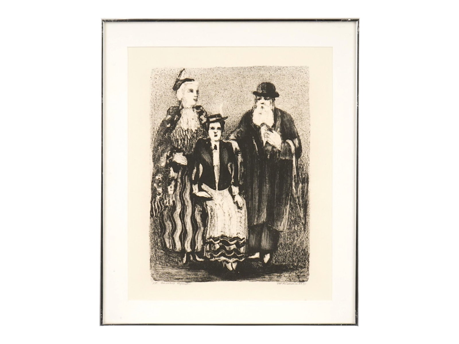 JUDAICA LITHOGRAPH PRINT BY ANATOLY KAPLAN SIGNED: Anatoly Kaplan, Russian, Soviet era, 1903 to 1980, a limited edition lithograph on paper titled Family of a merchant for a part of the famous cycle of illustrations for Sholom Aleichems story, Tevye t