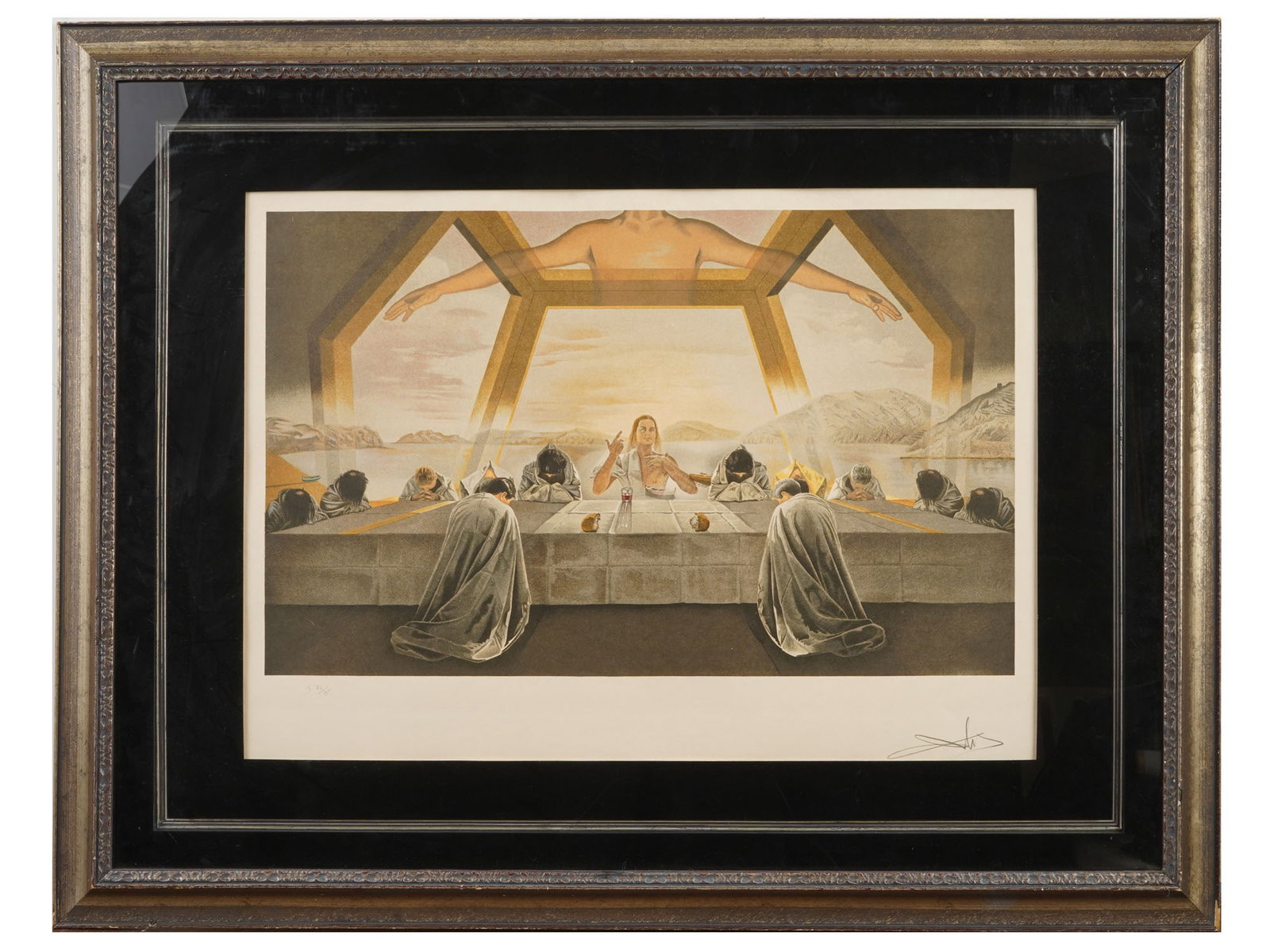 SALVADOR DALI SPANISH LITHO SACRAMENT OF LAST SUPPER: Salvador Dali, Spanish, 1904 to 1989, a color lithograph on paper of The Sacrament of the Last Supper based on 1955 painting housed in the National Gallery of Art, Washington, D.C. The composition pre