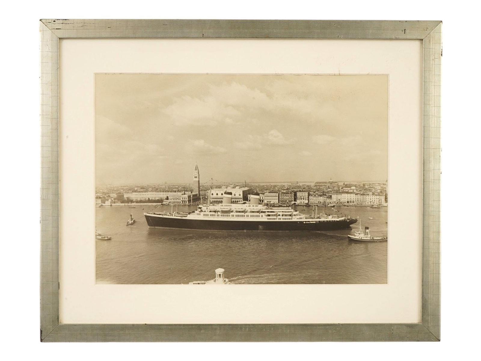 VINTAGE AMERICAN CONSTITUTION OCEAN LINER PHOTOGRAPH: An original vintage photograph taken in Venice of the American SS Constitution ocean liner launched in 1950 for American Export Lines, designed for luxury service between New York and the Mediterranea