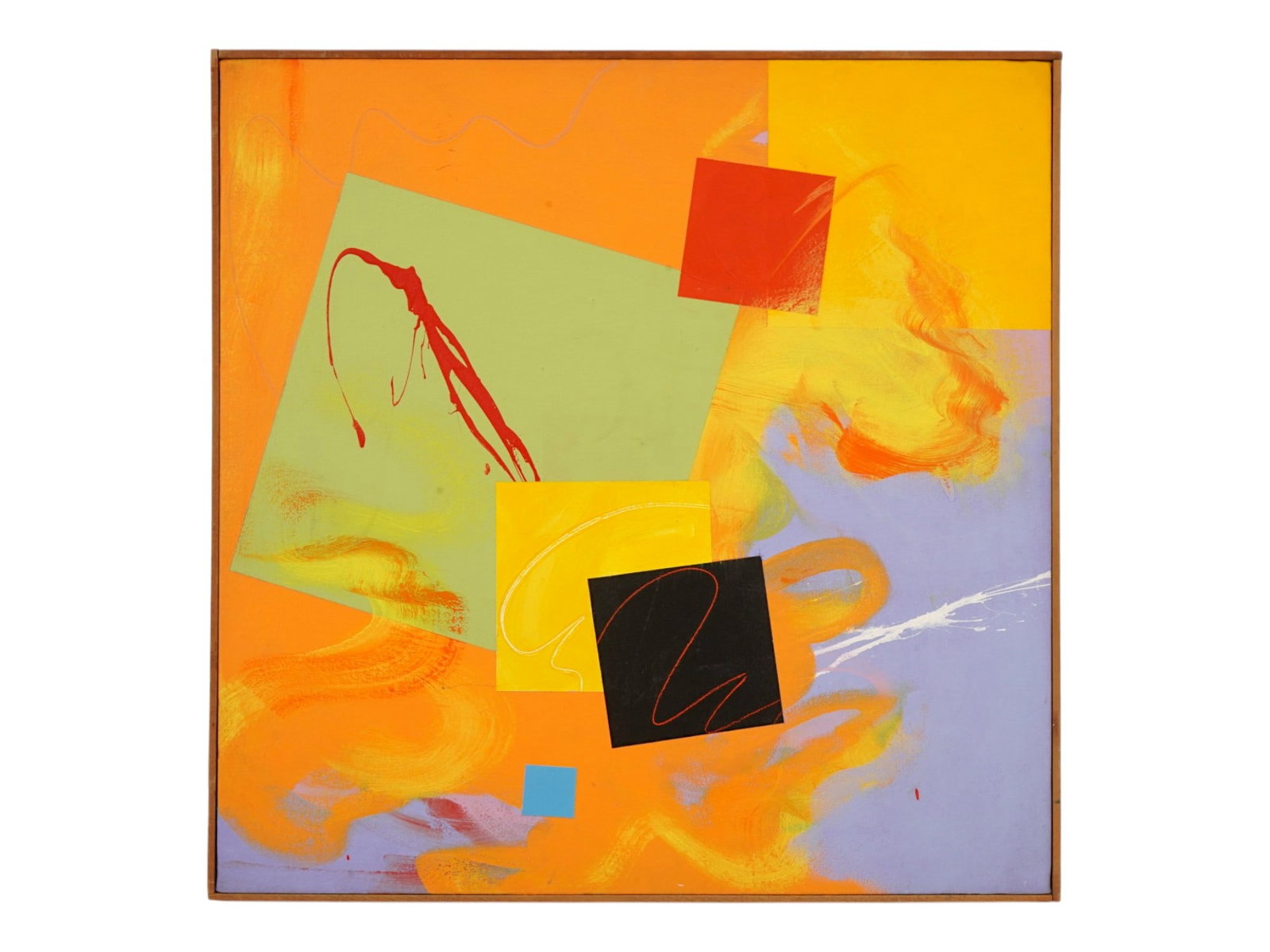 AMERICAN ABSTRACT ACRYLIC PAINTING SIGNED LAURA YOUNG: An acrylic painting on canvas, Light Bringer, depicting an abstract composition. Inscribed, Laura Young Brooklyn N.Y., titled, and dated 1988, on the backside. Laura Young is an artist and a teacher, 