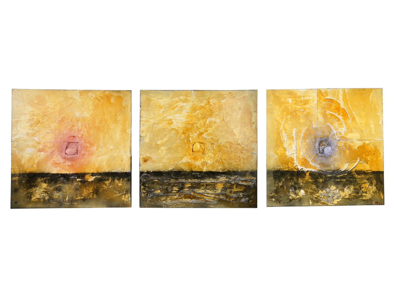 SIGNED RICHARD GORDON ZYNE MIX MEDIA TRIPTYCH PAINTING (1 of 14)