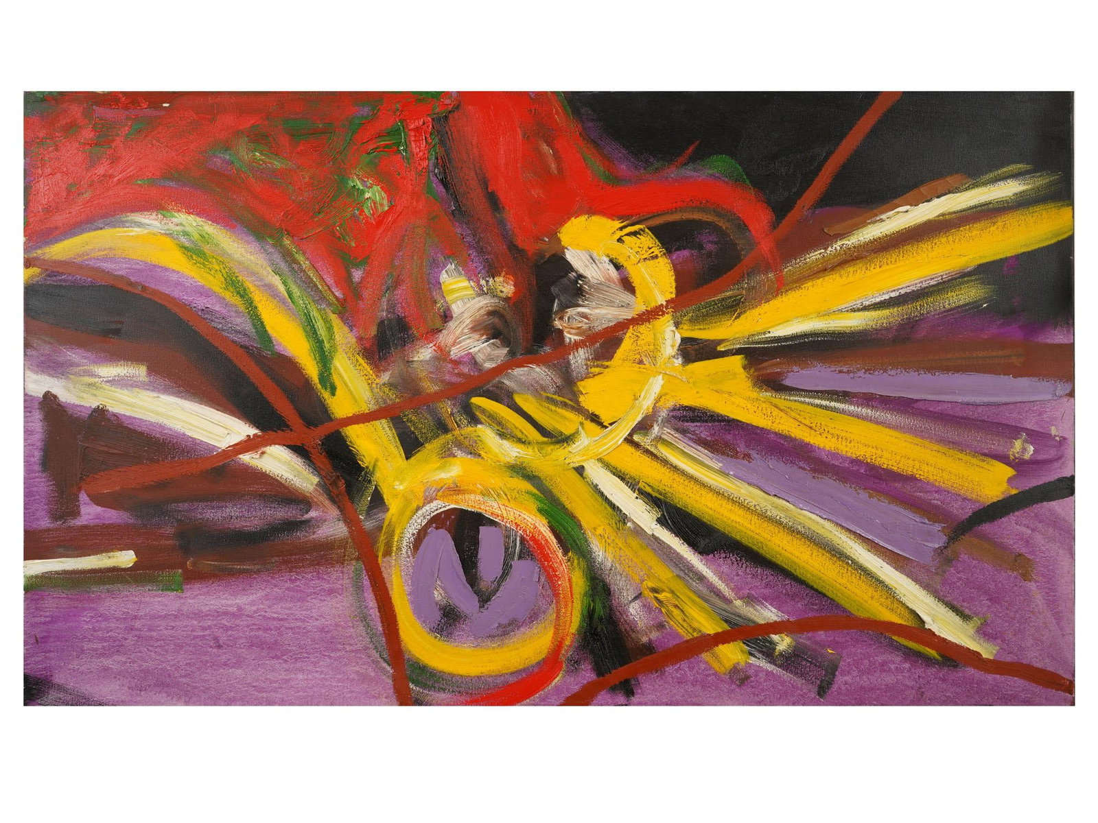 CONTEMPORARY ABSTRACT EXPRESSIONIST OIL PAINTING: A Contemporary oil painting on canvas depicting an abstracr expressionist composition. A gallery paper label is on the backside. Modernist and Contemporary Fine Art, American School Abstract Expressio