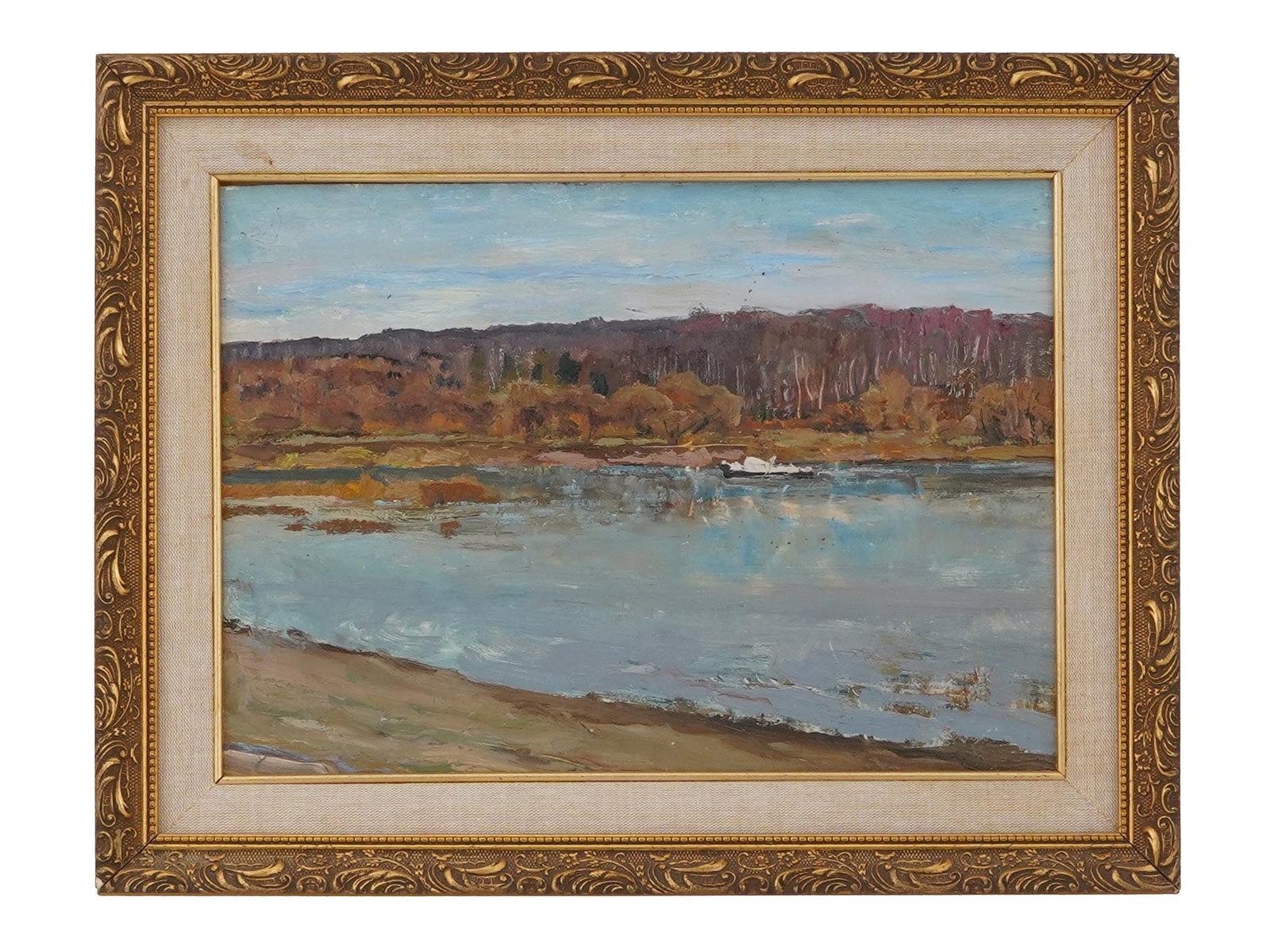 RUSSIAN OIL LANDSCAPE PAINTING BY VLADIMIR GORSKY: A vintage oil on board landscape painting by Vladimir Ilyich Gorsky, 1923 to 2008, member of the Union of Artists of the USSR and Honored Artist of the RSFSR, master of landscape and narrative composi