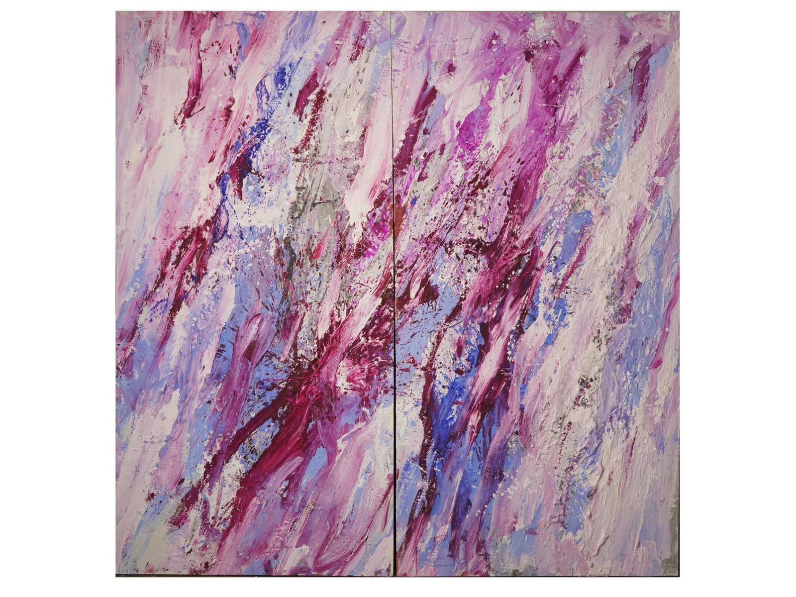 MODERN ROMANIAN ABSTRACT PAINTING BY ION NICOLA: A modern abstract mixed media diptych painting on wood titled The Vaim by Ion Nicola. Inscribed and dated 2014 on verso. A member of the Union of Visual Artists of Romania, Nicola is recognized for hi