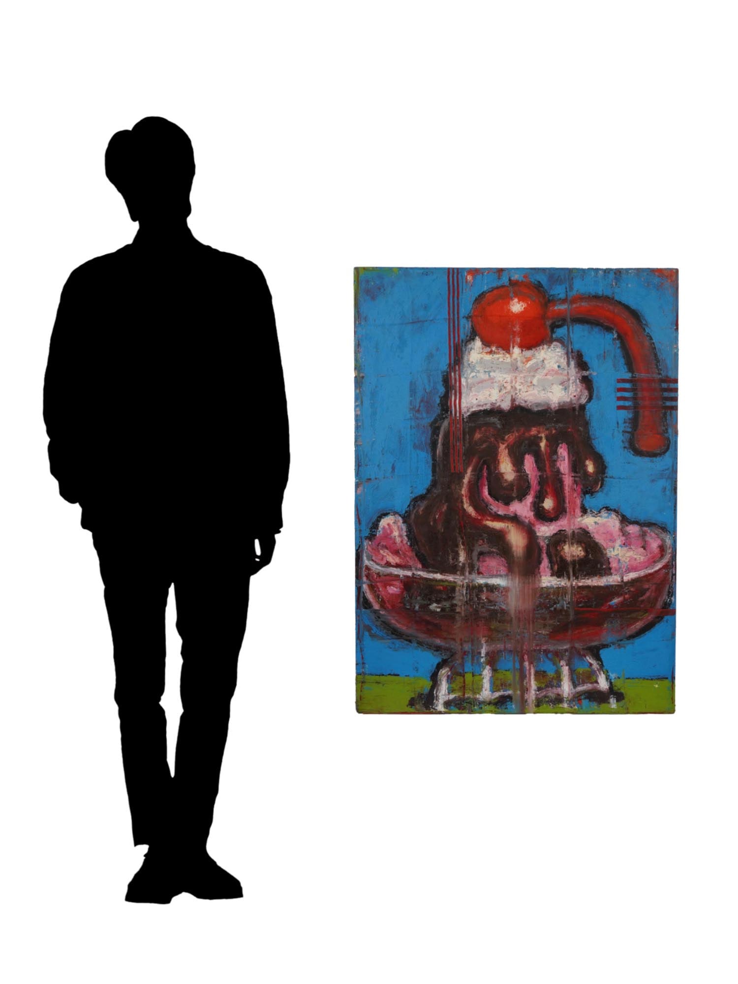 AARON FINK AMERICAN OIL PAINTING ICE CREAM SUNDAE: Aaron Fink, American born 1955, oil on linen painting. The artwork depicts a sundae. Signed and dated 2004 on the backside. Titled Ice Cream Sundae. Unframed. Alpha Gallery label on the backside. Prov