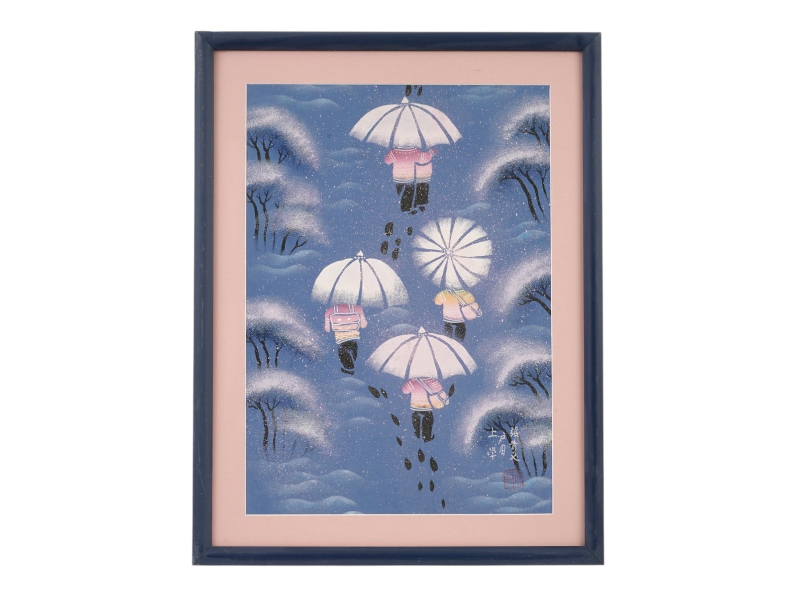 CHINESE FOLK ART PAINTING WINTER LANDSCAPE SIGNED (1 of 4)