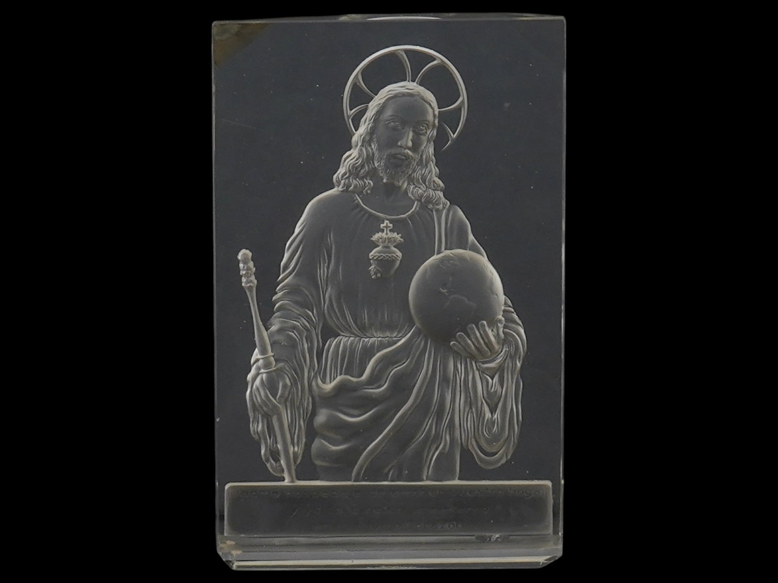 LALIQUE MANNER SACRED HEART OF JESUS GLASS PLAQUE (1 of 6)