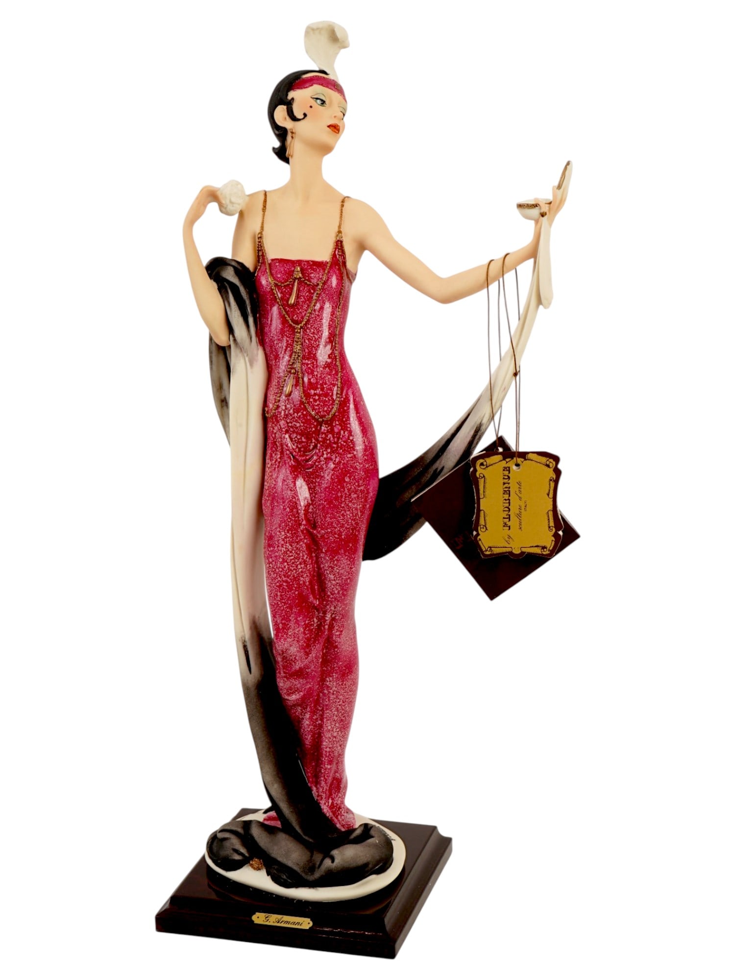 LTD ITALIAN COMPOSITE FIGURINE DESIGNED BY ARMANI: A limited edition composite figurine called Lady with Powder Puff also documented as Lady with Compact or The Mirror, part of the My Fair Ladies or Art Deco Flapper series, created by the famous Itali