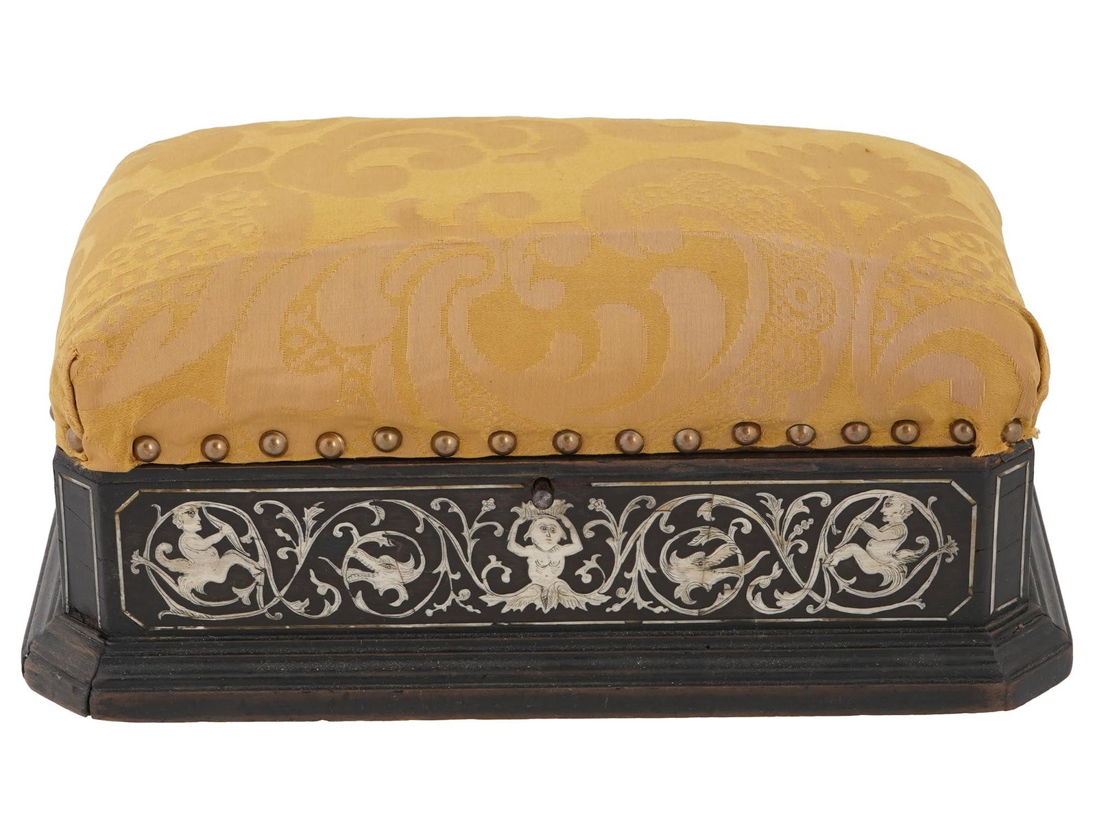 ANTIQUE SEWING BOX W CUSHIONED TOP AND INLAY DECOR (1 of 9)