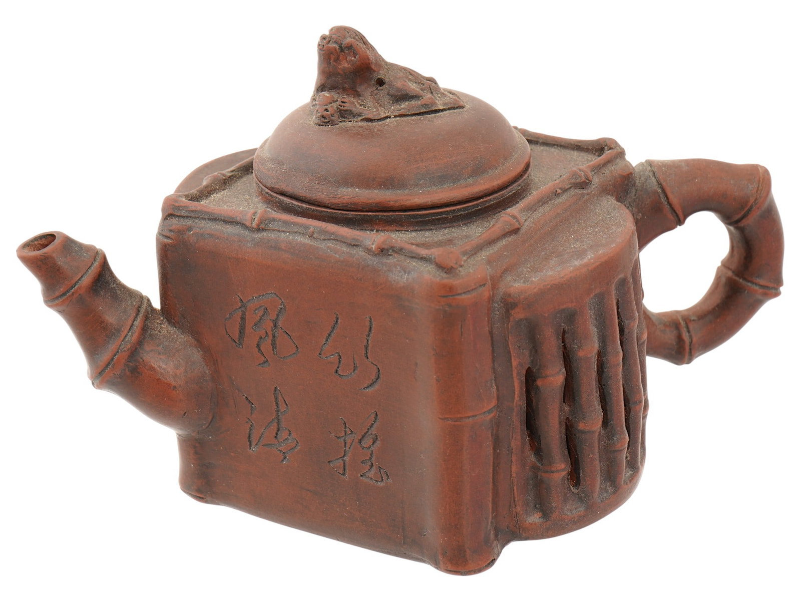 VINTAGE CHINESE YIXING ZISHA SQUARE BAMBOO CLAY TEAPOT (1 of 8)