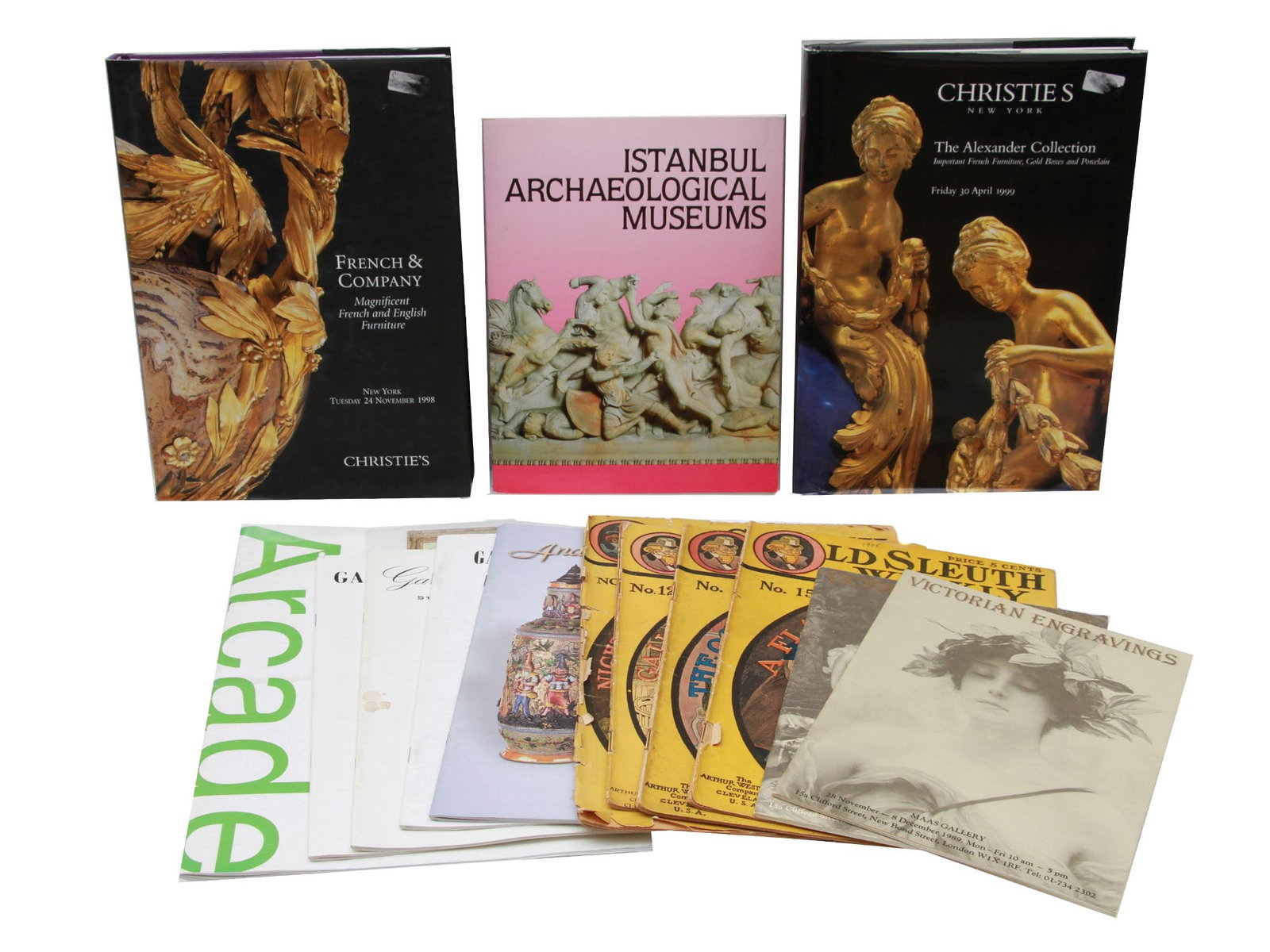A LOT OF ELEVEN AUCTION CATALOGS AND MAGAZINES: A Lot of eleven auction catalogs and magazines including Istanbul Archaeological Museums, French and Company: Magnificent French and English Furniture by Christie's; 1999 Christie's The Alexander Coll