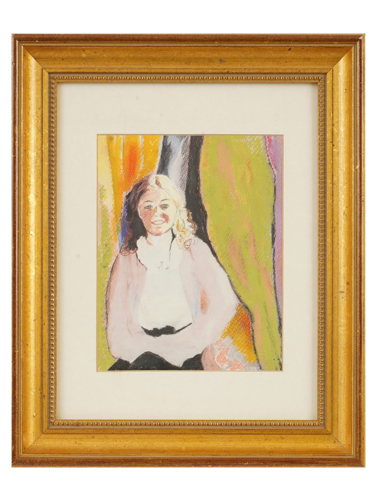 VINTAGE MIXED MEDIA WITH PASTEL PORTRAIT PAINTING (1 of 3)
