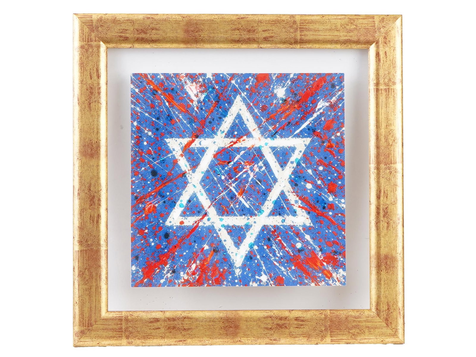 ELI COHEN JUDAICA STAR OF DAVID MIXED MEDIA PAINTING: Eli Dor Cohen, Israeli, born 1952, a mixed media painting on paper depicting The Star of David. Signed, dated 2025, numbered 1 of 1, and inscribed, on the backside. Framed. Eli Cohen is a