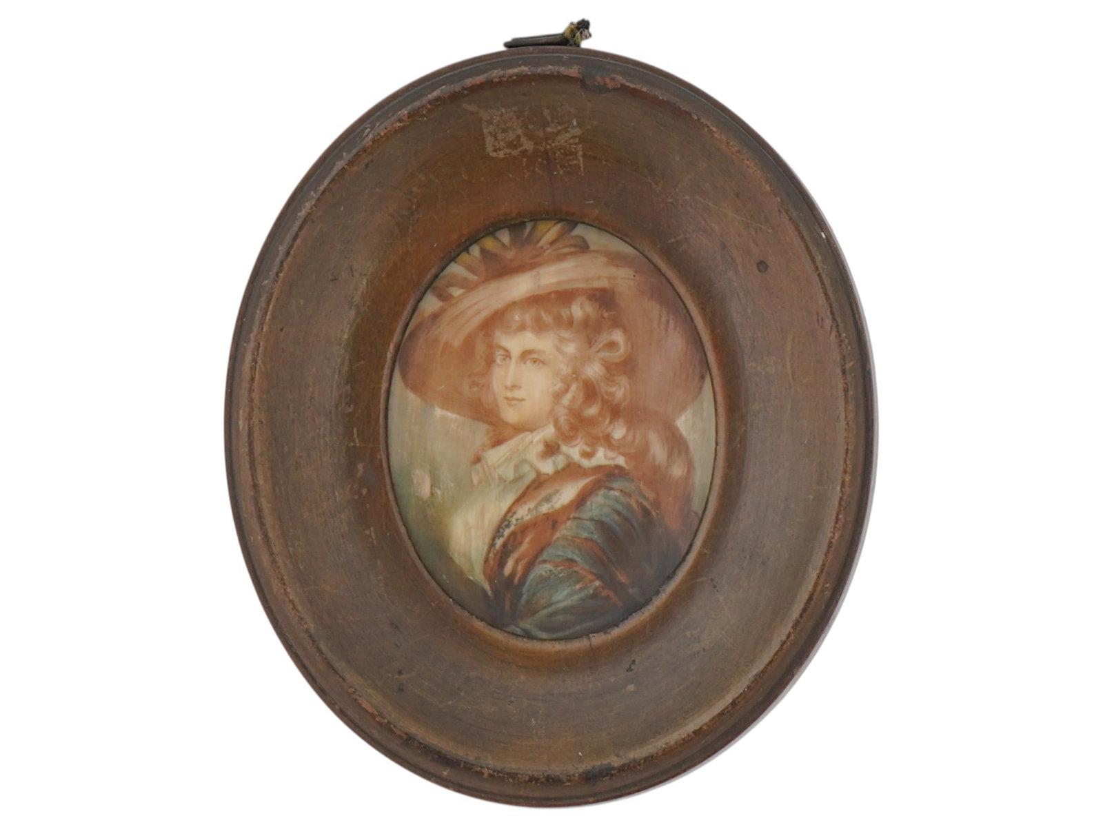 ANTIQUE ROYAL FEMALE PORTRAIT MINIATURE PAINTING: Miniature painting on porcelain plaque, a portrait of Georgiana Cavendish, Duchess of Devonshire, 1757 to 1806. Oval format. Unsigned. Ca. late 19th century. Framed. Collectible Fine Art, Portraiture,