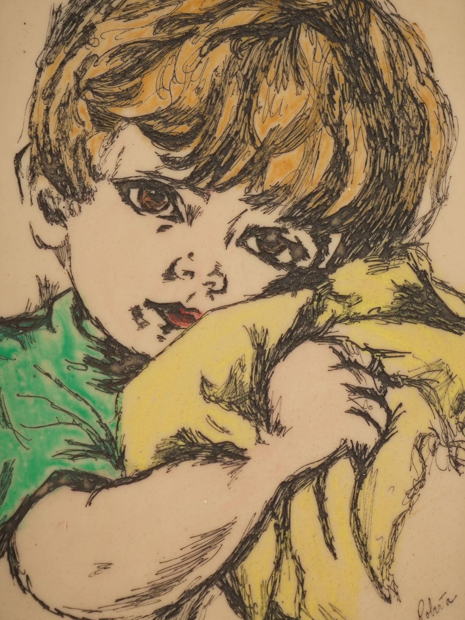 PORTRAIT HAND COLOR NCISED PANEL SCRATCHBOARD SIGNED - 2