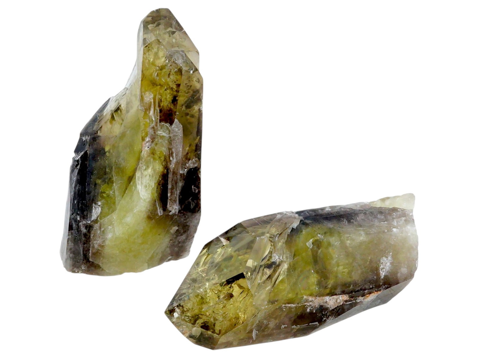 PAIR OF NATURAL CITRINE CRYSTALS: A pair of raw crystals of natural citrine, a yellow-green variety of quartz. The pieces can be used as decor or for jewelry. Mineral Stones And Gems For Collectors. THIS LOT IS ELIGIBLE FOR A