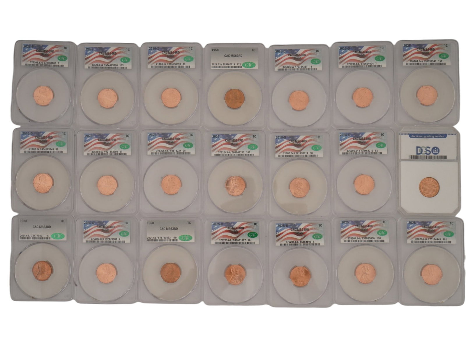COLLECTION OF 21 US GRADED LINCOLN MEMORIAL CENTS (1 of 8)