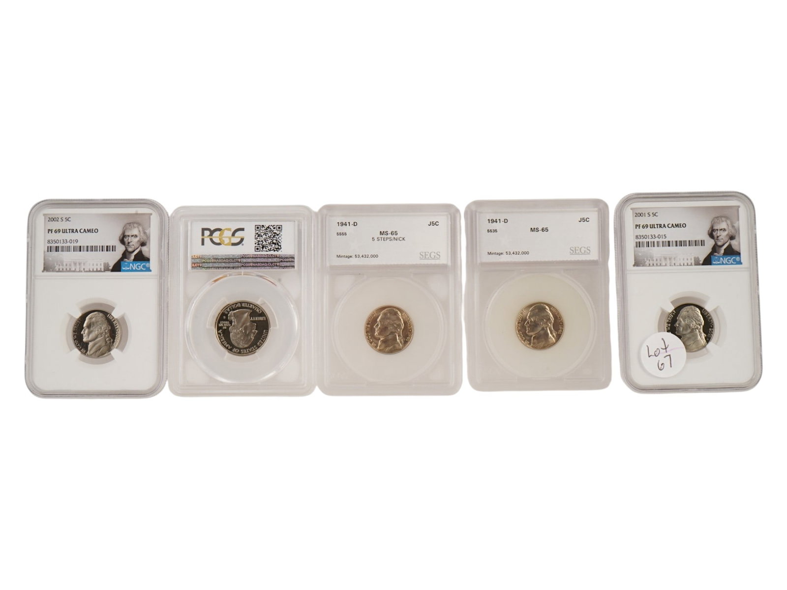 LOT OF GRADED US COINS JEFFERSON NICKEL AND QUARTER (1 of 8)