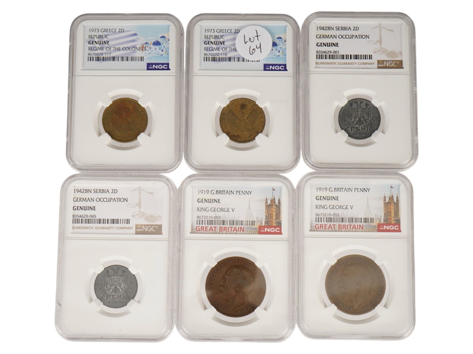 LOT OF NGC GRADED GREEK SERBIAN AND BRITISH COINS (1 of 9)