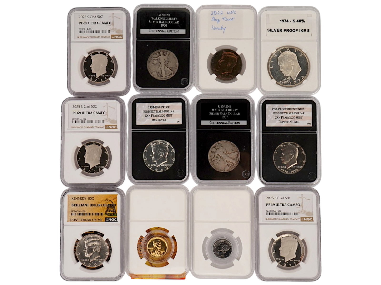 12 GRADED UNITED STATES COINS INCL KENNEDY HALF DOLLARS (1 of 8)