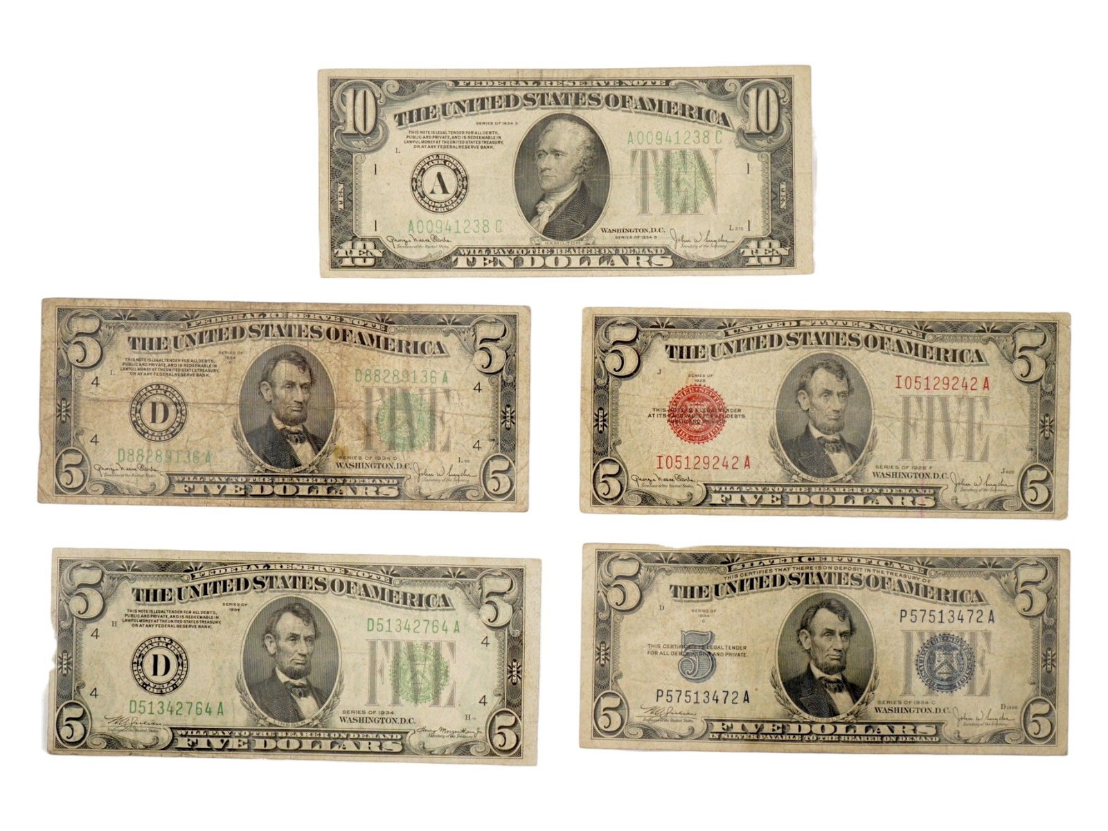 LOT OF US DOLLAR PAPER CURRENCY 1934 FIVE DOLLARS (1 of 7)