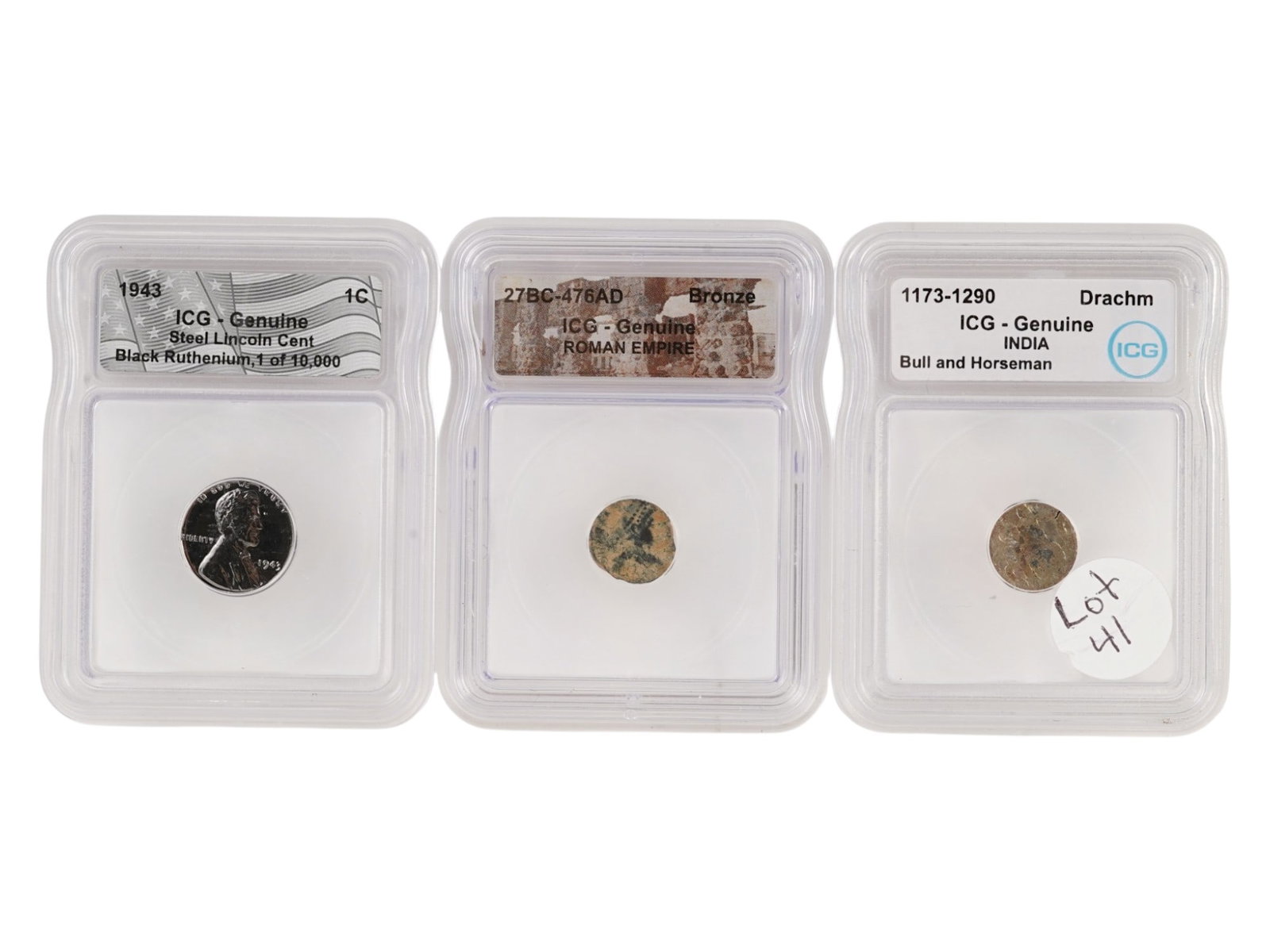 ICG GRADED ANTIQUE WORLD COINS AND 1943 LINCOLN CENT (1 of 4)
