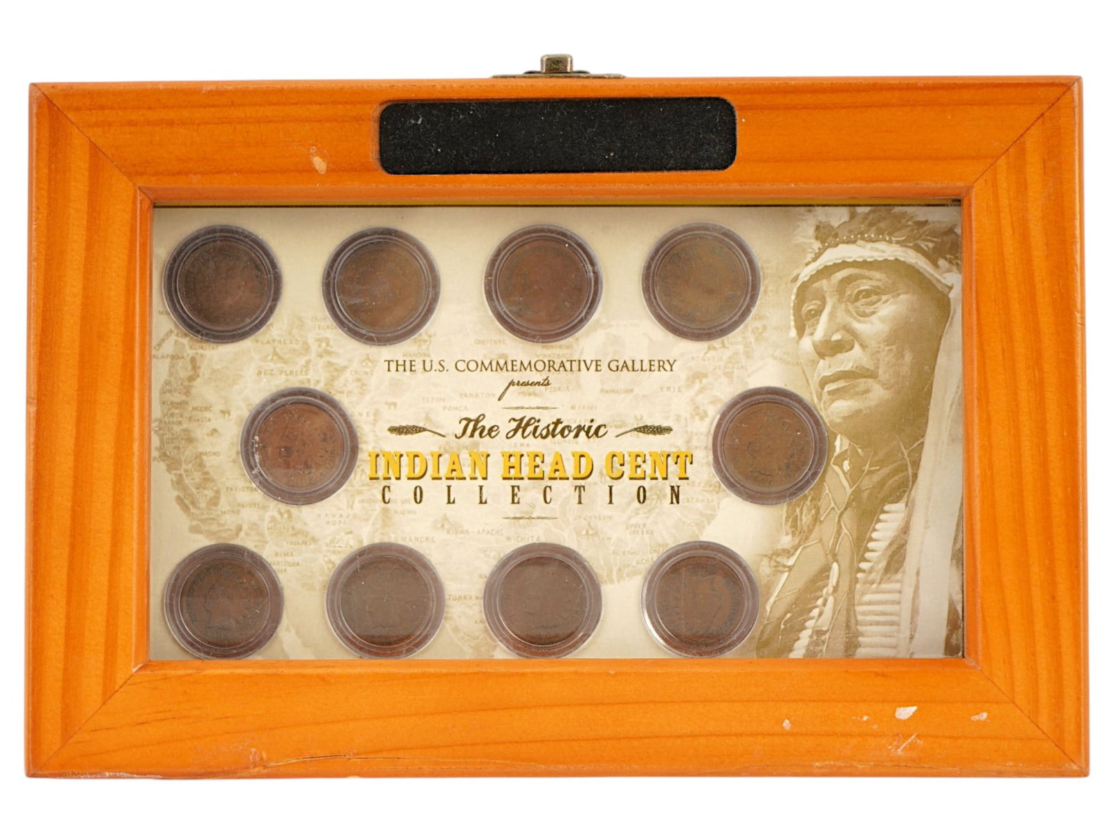 ANTIQUE HISTORIC INDIAN HEAD CENT COIN COLLECTION: An antique commemorative The Historic Indian Head Cent collection presented by the U.S. Commemorative Gallery. The Collection consists of 10 Indian Head Pennies, all items feature various dates and en
