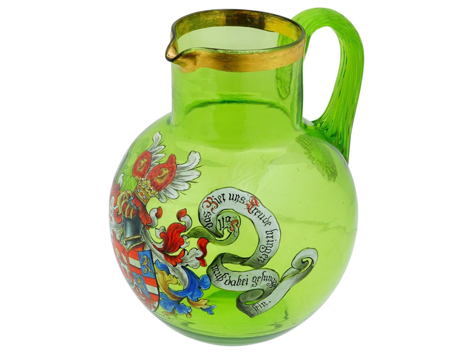 ANTIQUE 19TH C GERMAN HAND PAINTED GLASS BEER PITCHER (1 of 11)
