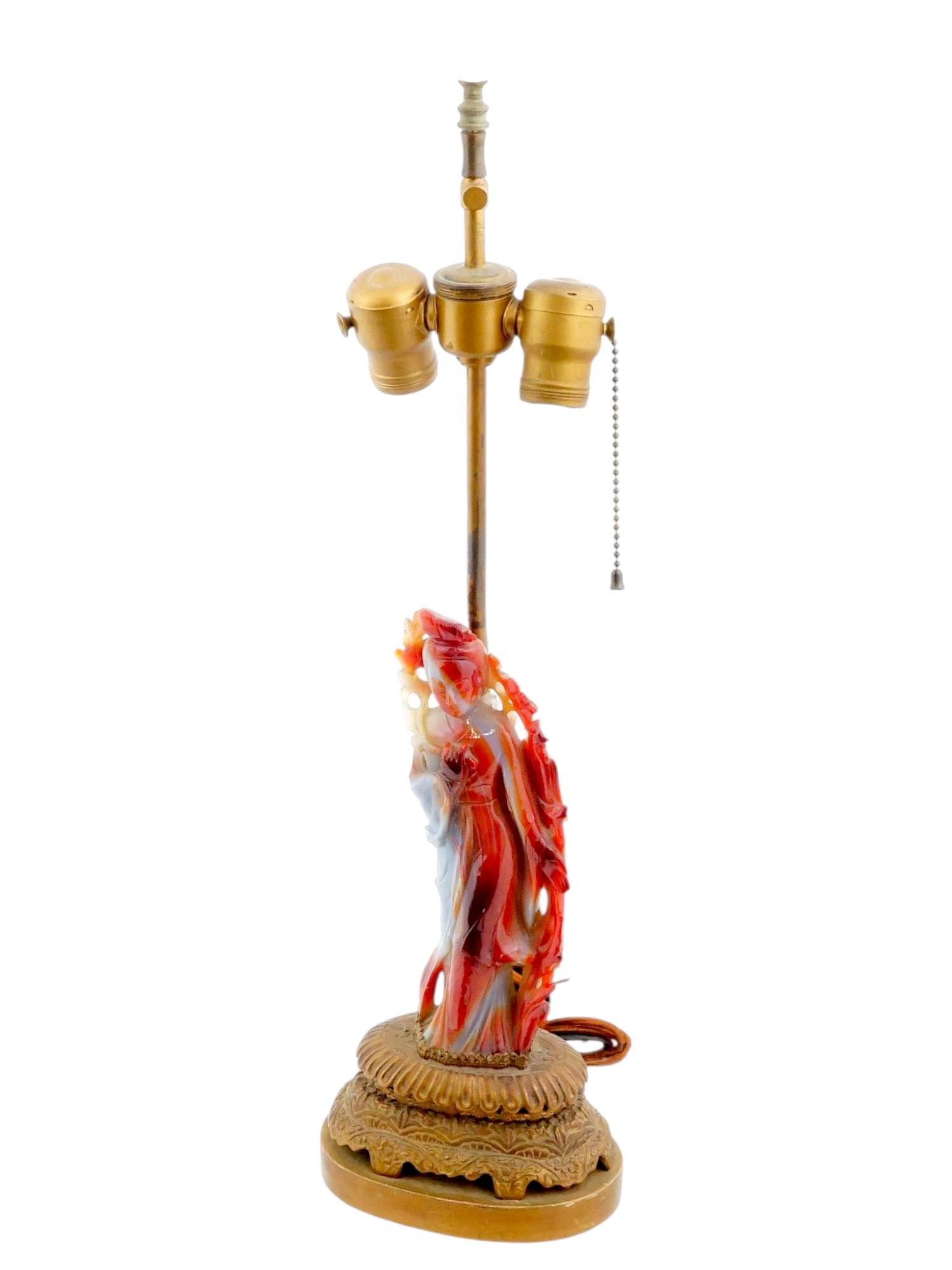 VINTAGE CHINESE RED BANDED AGATE GUANYIN TABLE LAMP (1 of 10)