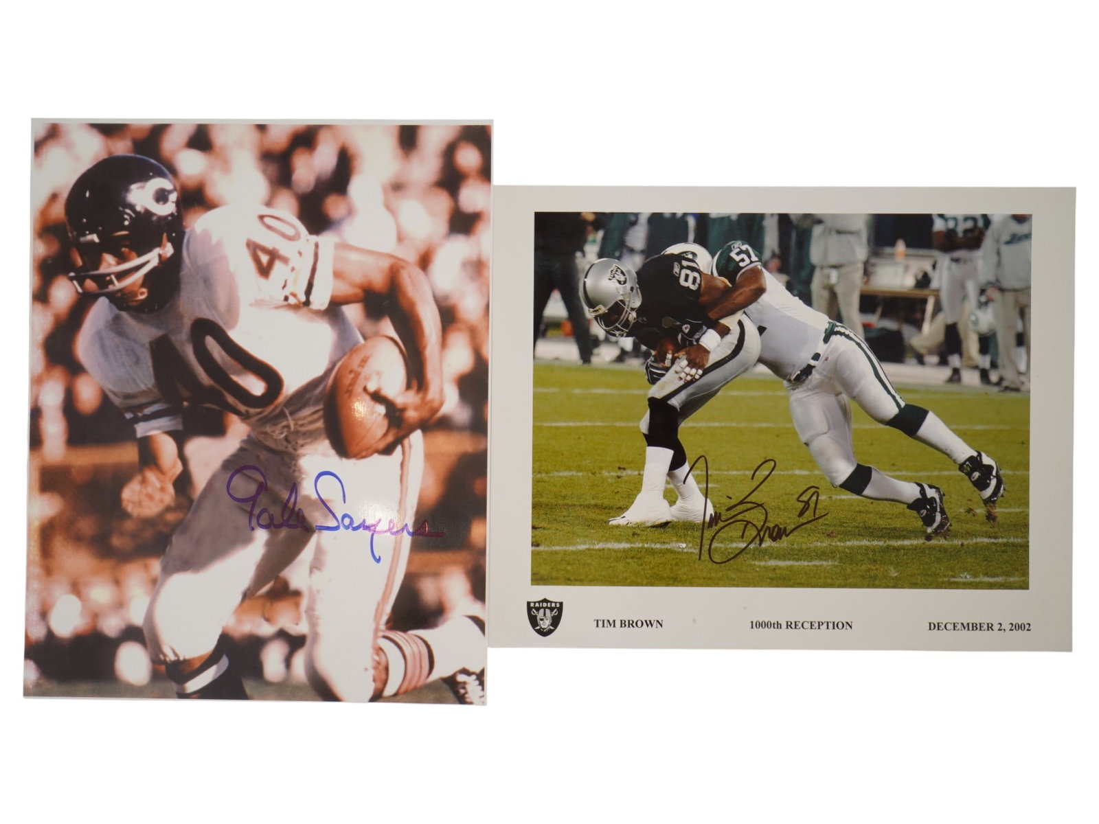LOT OF 2 AUTOGRAPHED FOOTBALL PHOTOGRAPHS: This lot consists of two separate action photographs hand-signed by professional football players. The images are suitable for individual framing or inclusion in a larger sports gallery. NFL, Gridiron