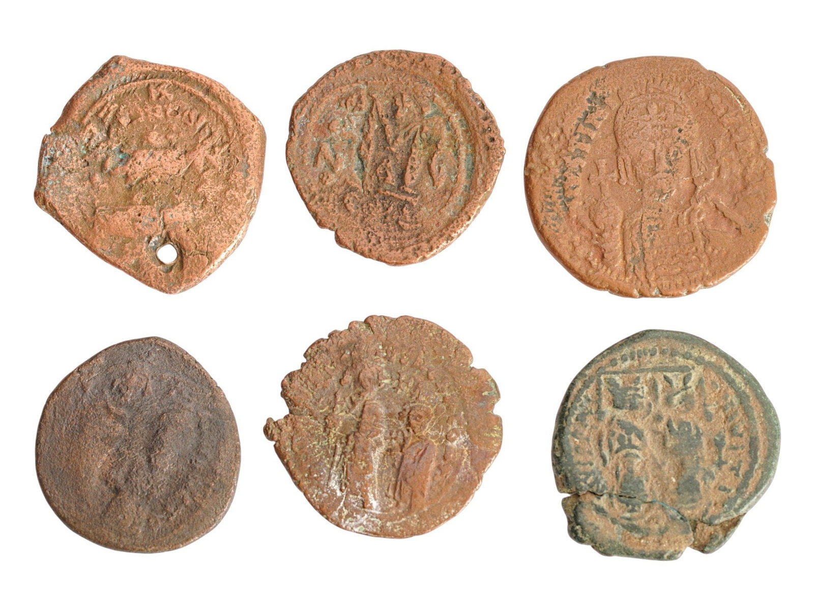 GROUP OF SIX ANCIENT BYZANTINE BRONZE COINS (1 of 5)