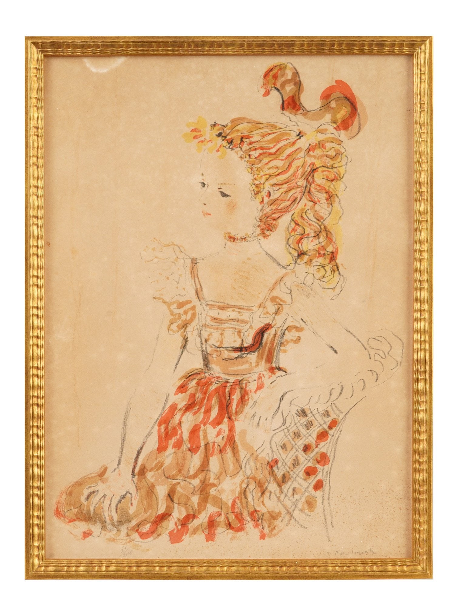 CONSTANTIN TERECHKOVITCH RUSSIAN LITHOGRAPH NATHALIE: Constantin Terechkovitch, Russian, 1902 to 1978, a color lithograph titled Nathalie. The composition portrays a young elegant female figure. Pencil-signed by the artist in the lower right and numbered