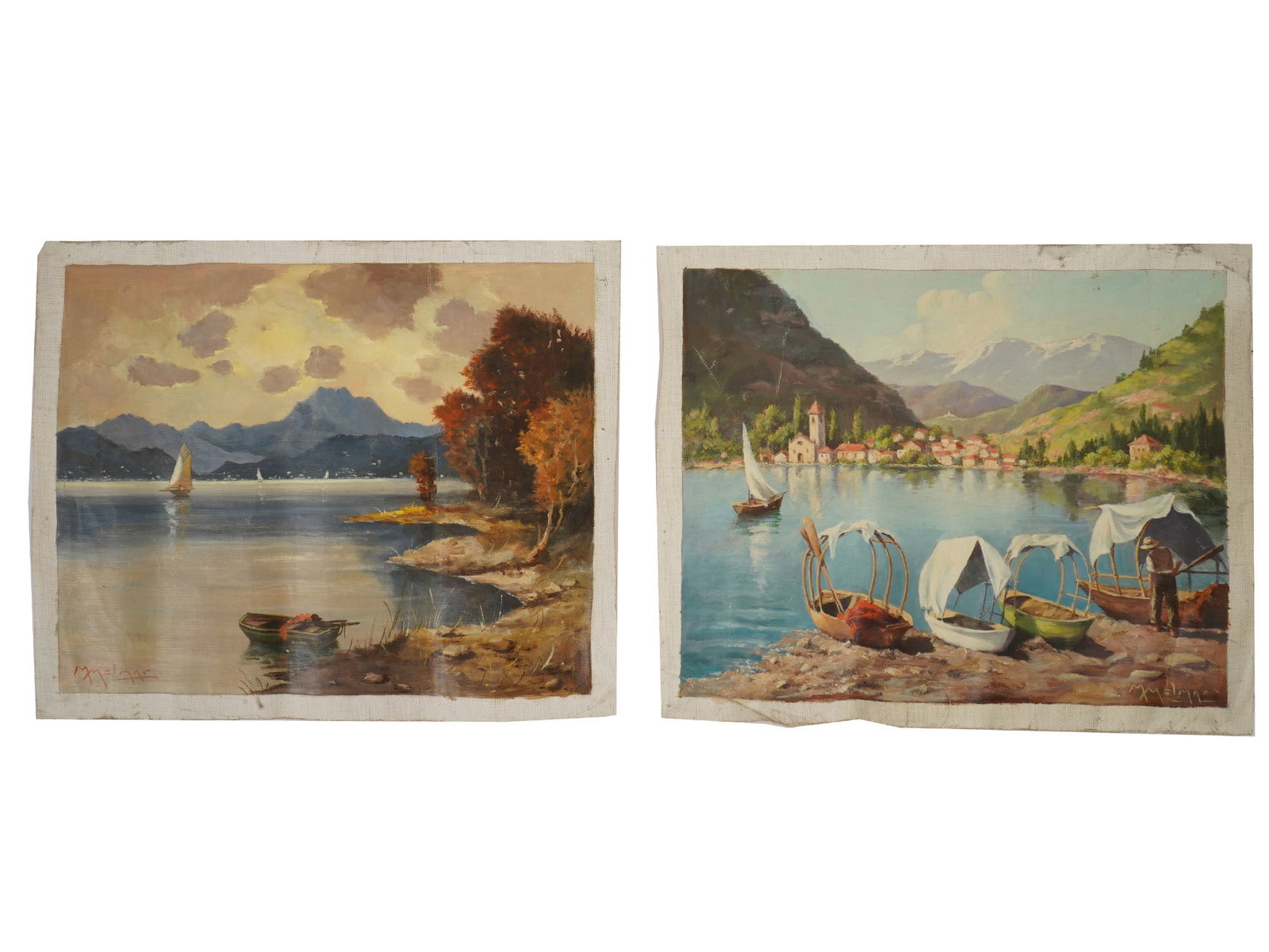 LOT OF TWO LANDSCAPE LAKE SCENES OIL PAINTINGS SIGNED (1 of 9)