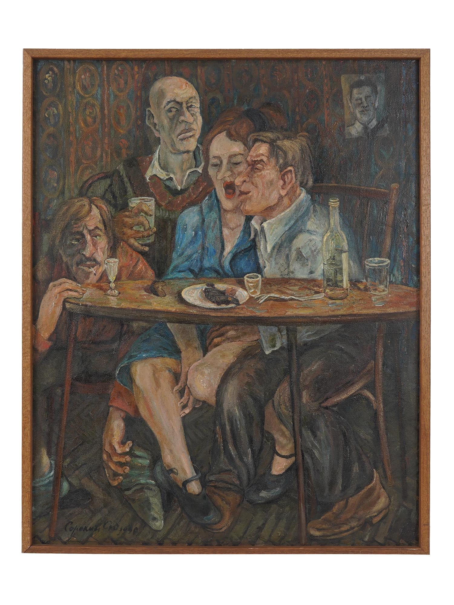 RUSSIAN SOVIET FOLK OIL PAINTING BY SERGE SOROKIN: Sergei Sorokin, Russian Soviet, born 1950, oil painting on canvas, Ninth Day, 1990 to 1991. Signed and dated 1990 lower left. Additionally signed, titled, dated 1991, and inscribed, Nizhny Novgorod, o