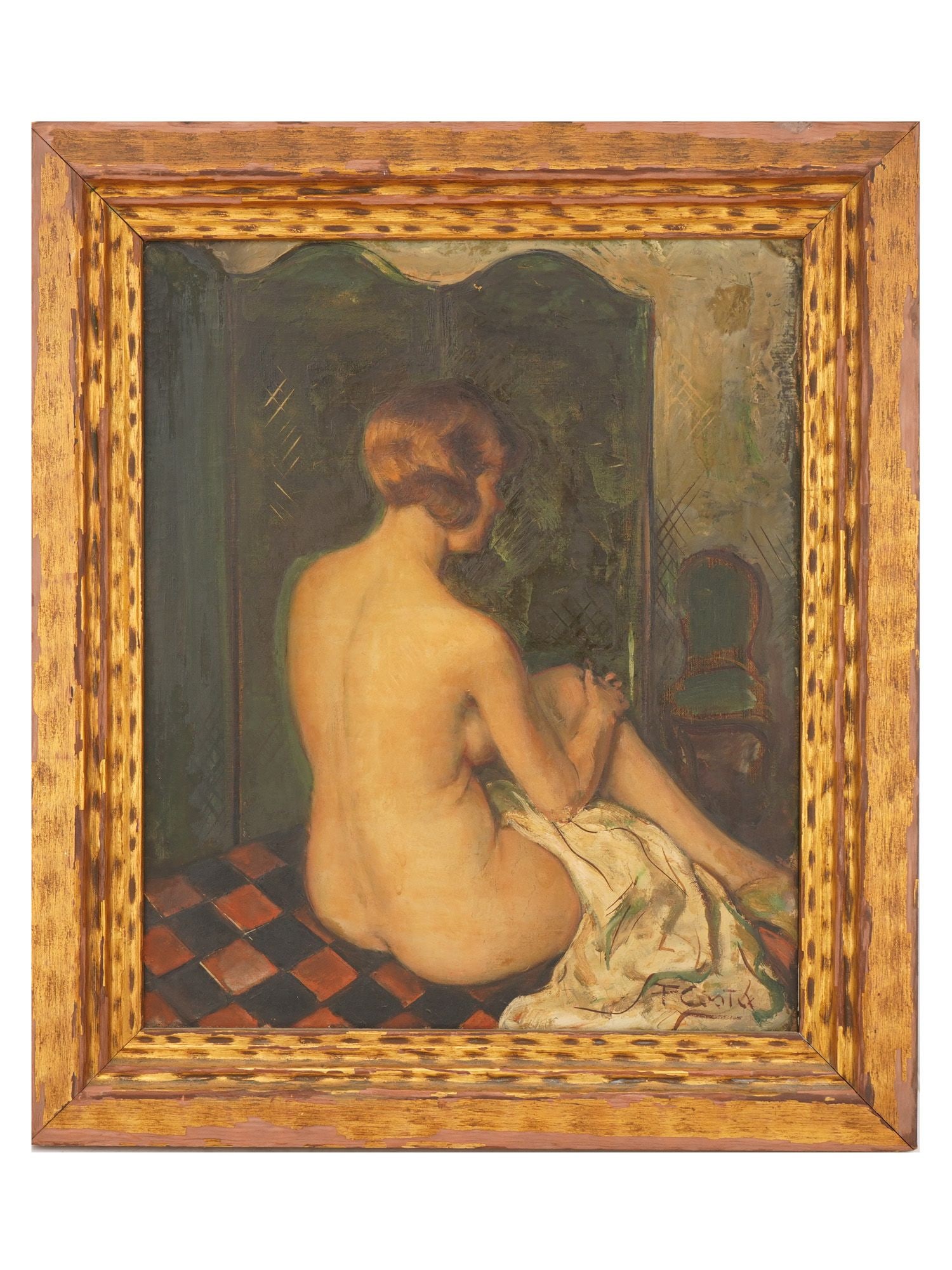 VINTAGE OIL NUDE PORTRAIT PAINTING BY F COSTA (1 of 6)