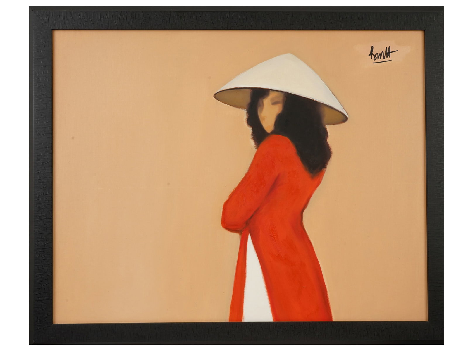 STYLE OF NGUYEN THANH BINH VIETNAMESE OIL PAINTING: In the style of Nguyen Thanh Binh, Vietnamese, born 1954, oil painting on canvas, depicting a portrait of a woman. Signed upper right. Framed. Nguyen Thanh Binh was born in 1954 in Hanoi. Binh likens 