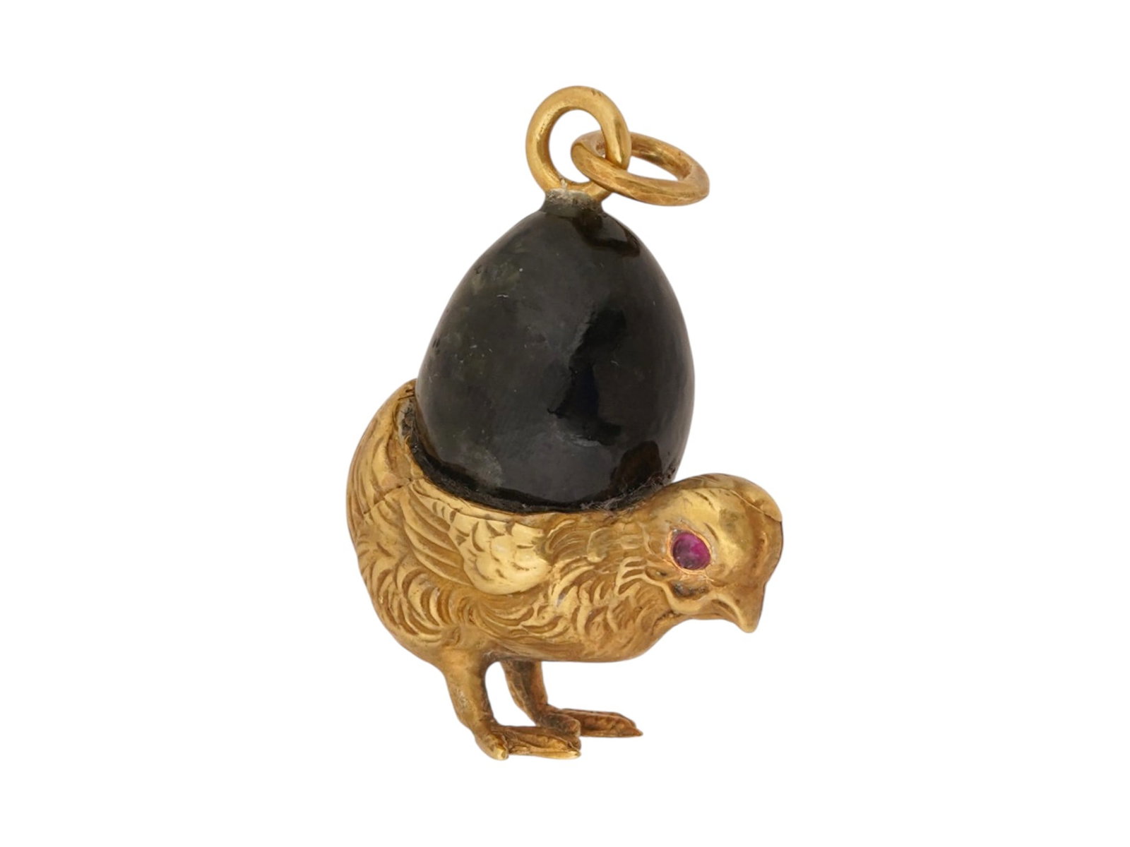 RUSSIAN SILVER JADE CHICK EGG PENDANT W RUBY EYES - 3