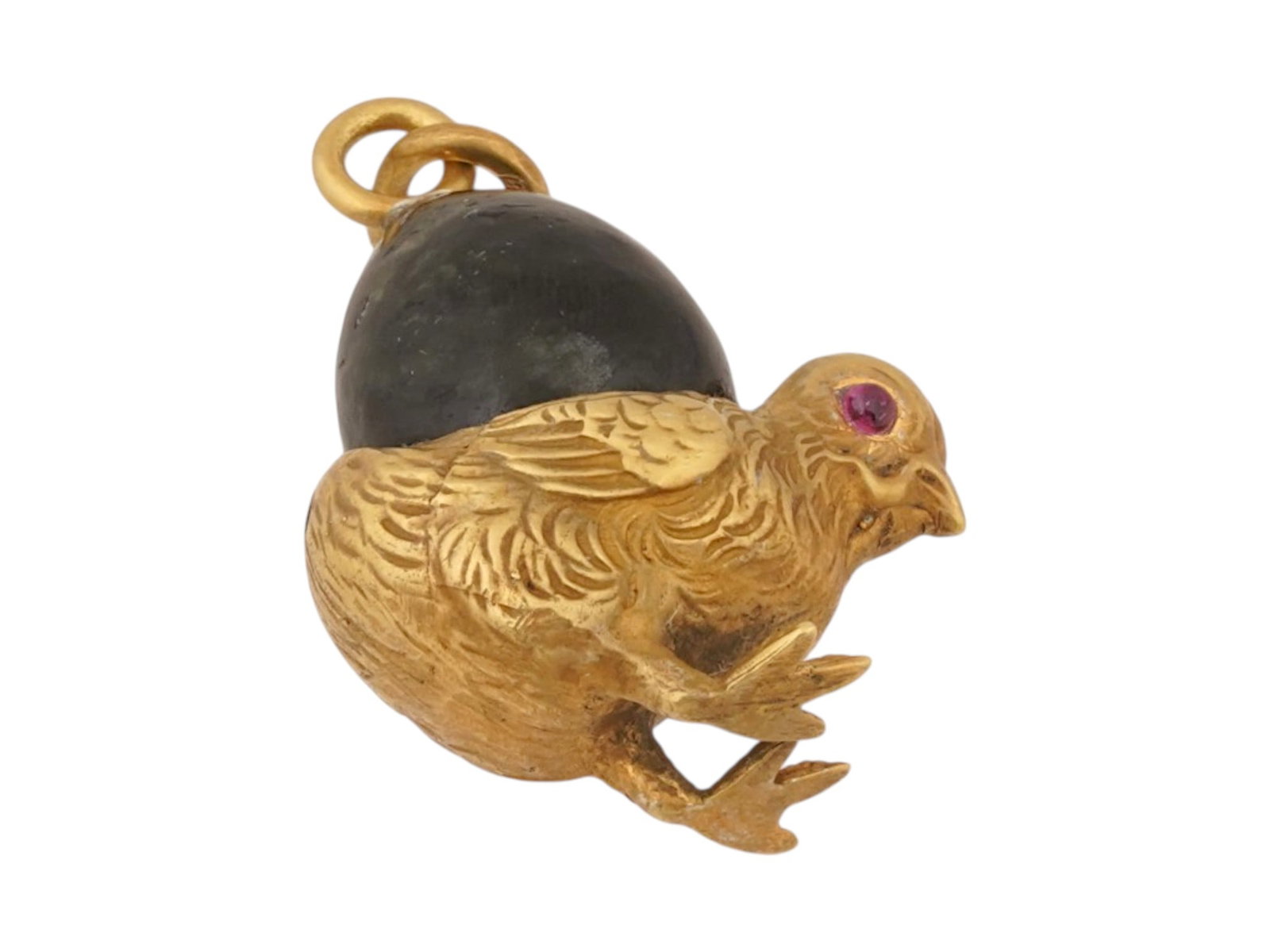 RUSSIAN SILVER JADE CHICK EGG PENDANT W RUBY EYES - 4