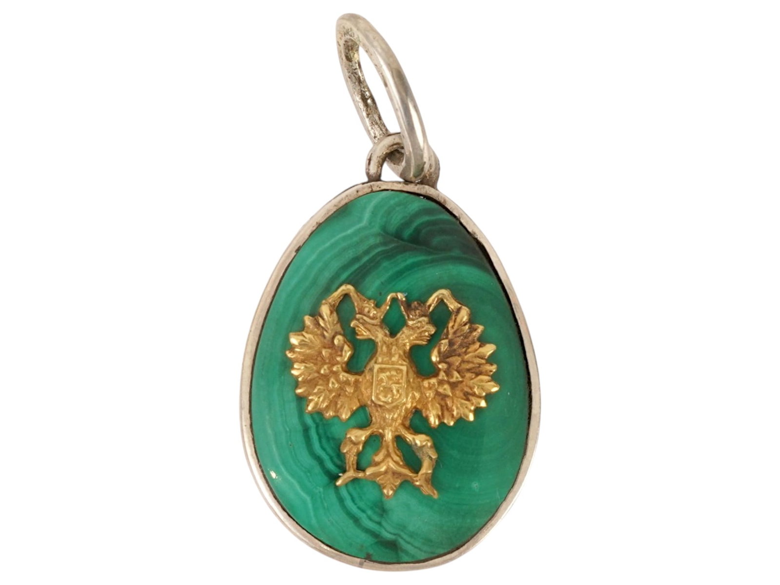 RUSSIAN SILVER AND CARVED MALACHITE EASTER EGG PENDANT (1 of 5)