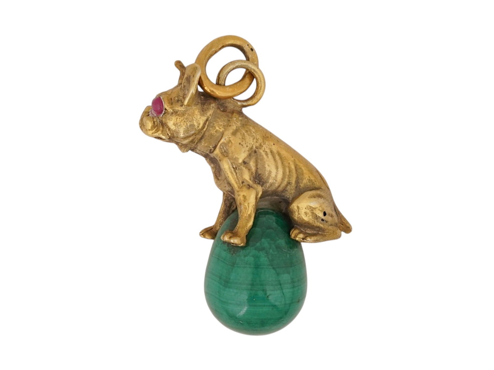 RUSSIAN SILVER MALACHITE W RUBY BULLDOG EGG PENDANT (1 of 5)