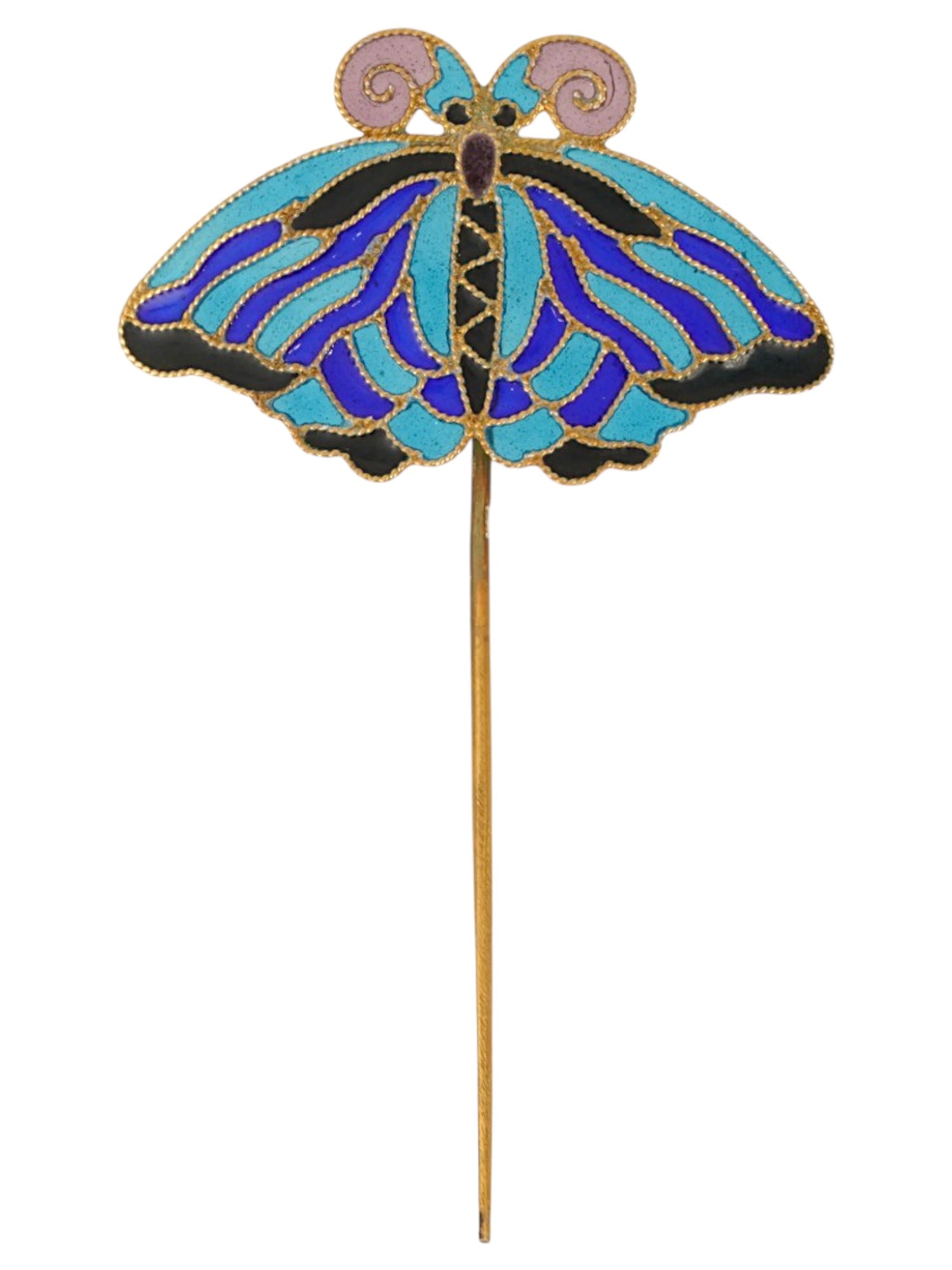 RUSSIAN SILVER PLIQUE A JOUR ENAMEL BUTTERFLY PIN (1 of 7)