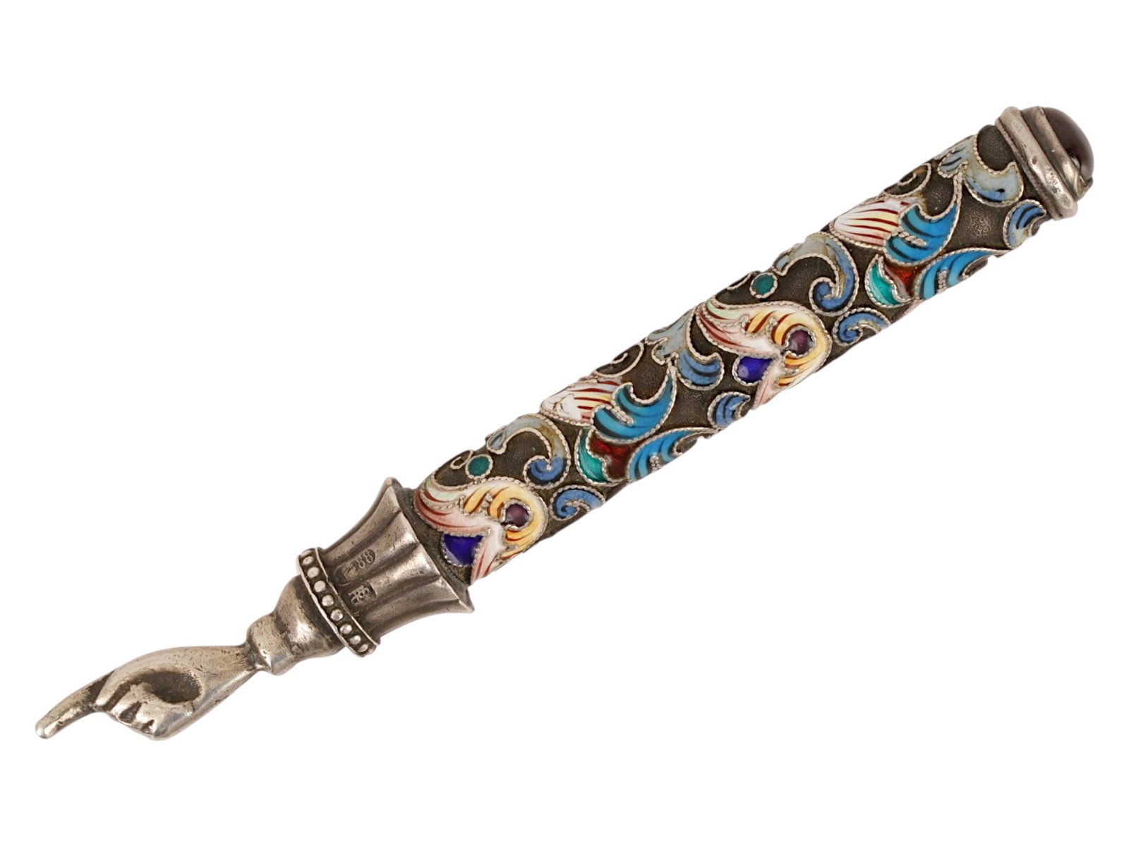 RUSSIAN SILVER ENAMEL JUDAICA TORAH POINTER W GEMSTONE (1 of 6)