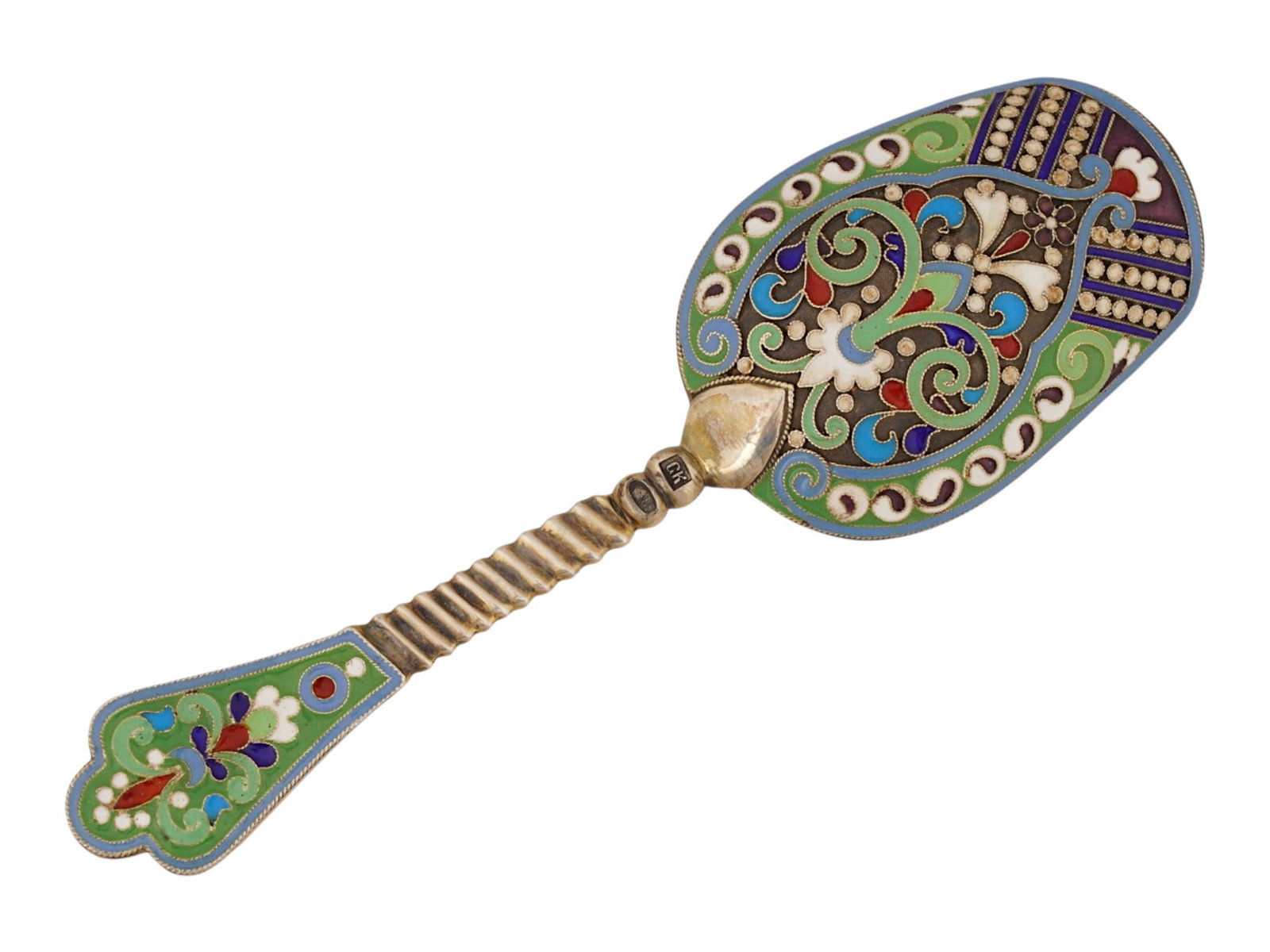 ANTIQUE RUSSIAN SILVER CLOISONNE ENAMEL SUGAR SCOOP (1 of 7)