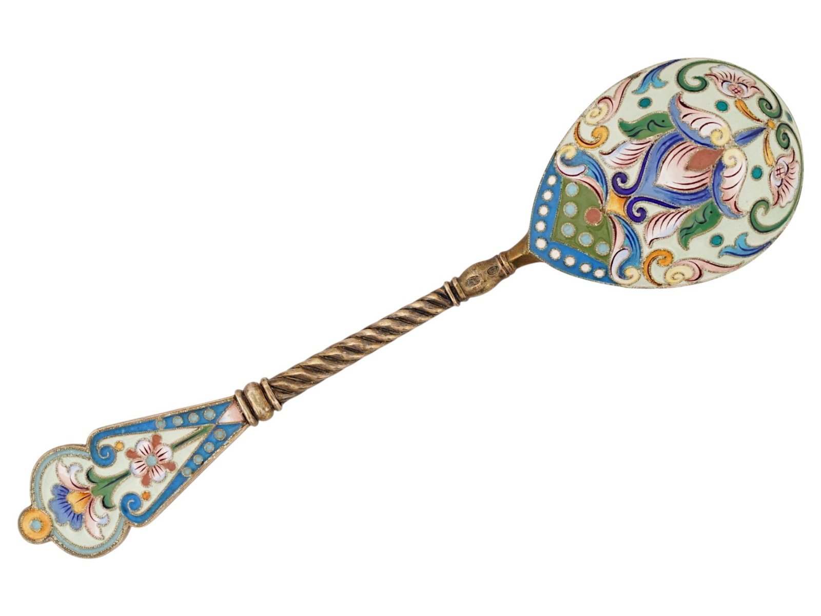RUSSIAN GILT SILVER CLOISONNE ENAMEL SERVING SPOON (1 of 7)