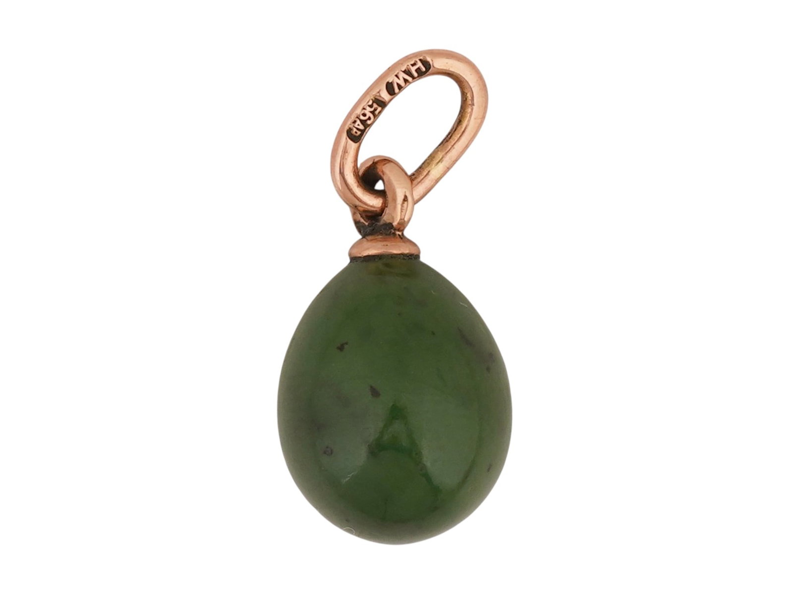 RUSSIAN GOLD CARVED NEPHRITE JADE EASTER EGG PENDANT (1 of 4)