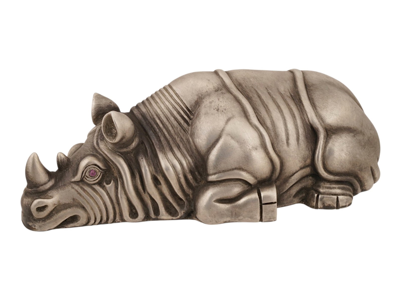 RUSSIAN SILVER FIGURINE OF A RHINO W RUBY EYES (1 of 8)