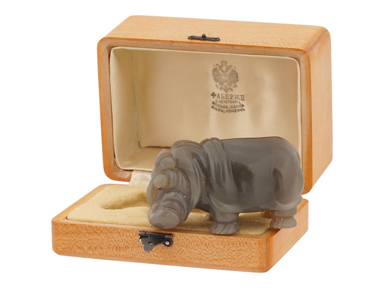 RUSSIAN HAND CARVED AGATE RUBY GOLD HIPPO FIGURINE (1 of 8)