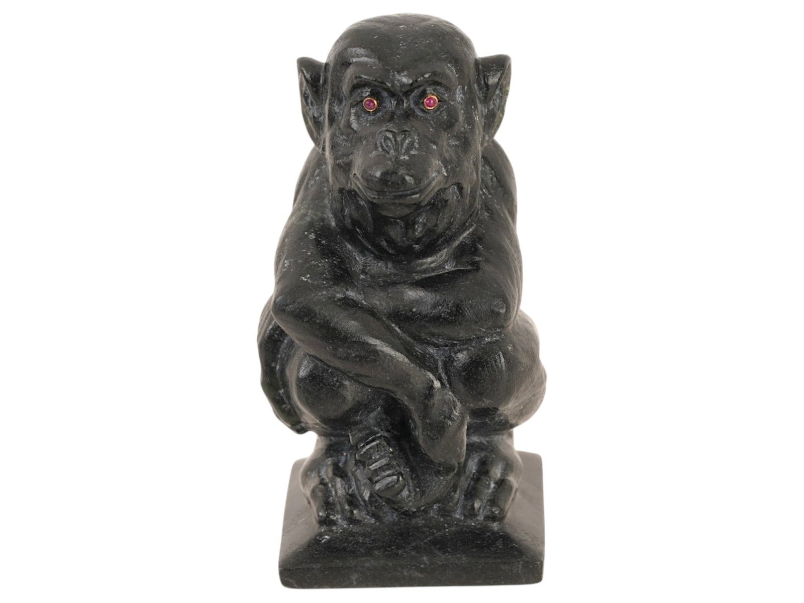RUSSIAN CARVED JADE MONKEY FIGURINE W GOLD RUBY EYES (1 of 8)