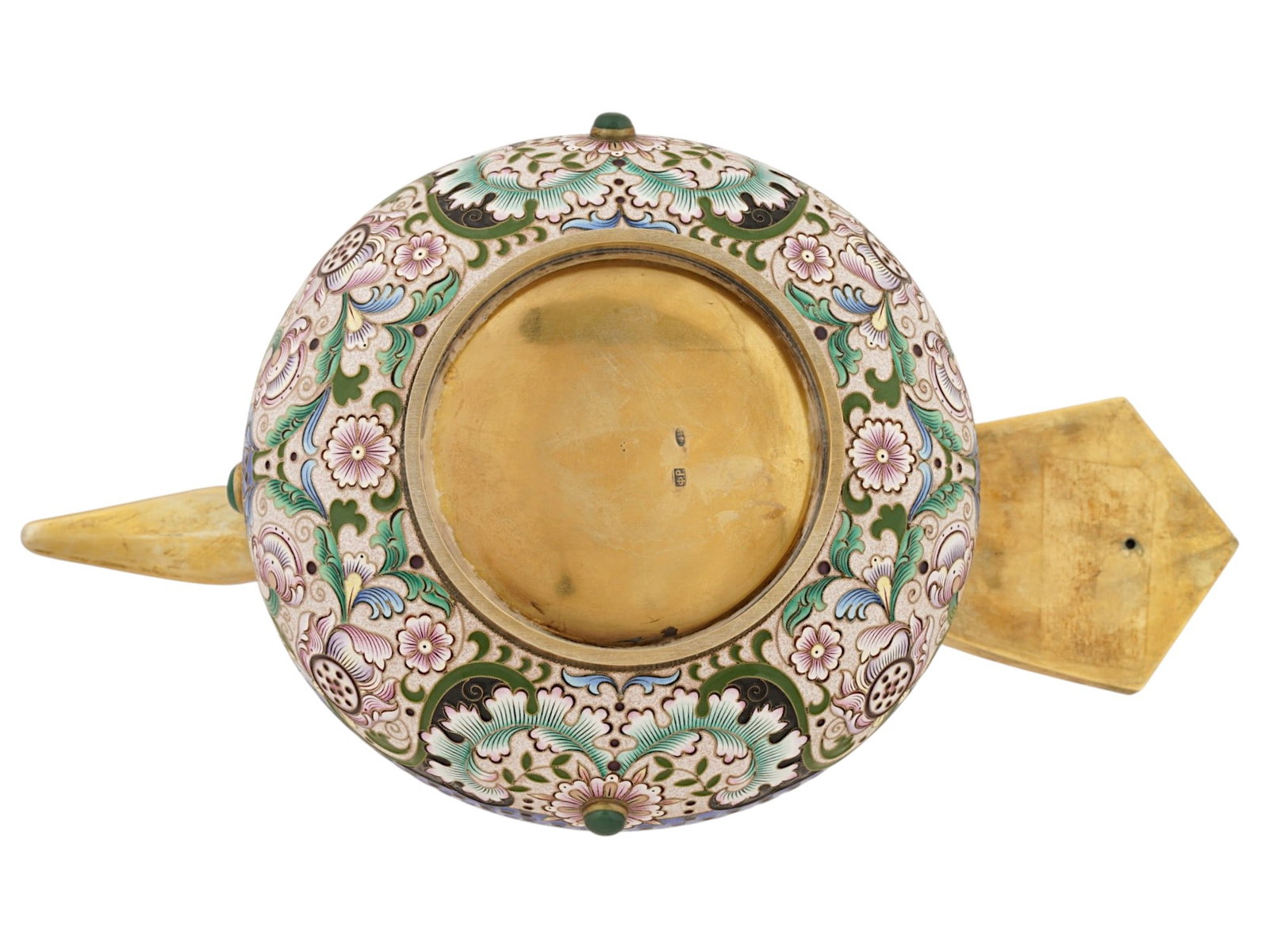 RUSSIAN GILT SILVER AND ENAMEL BIRD KOVSH W GEMSTONES - 6